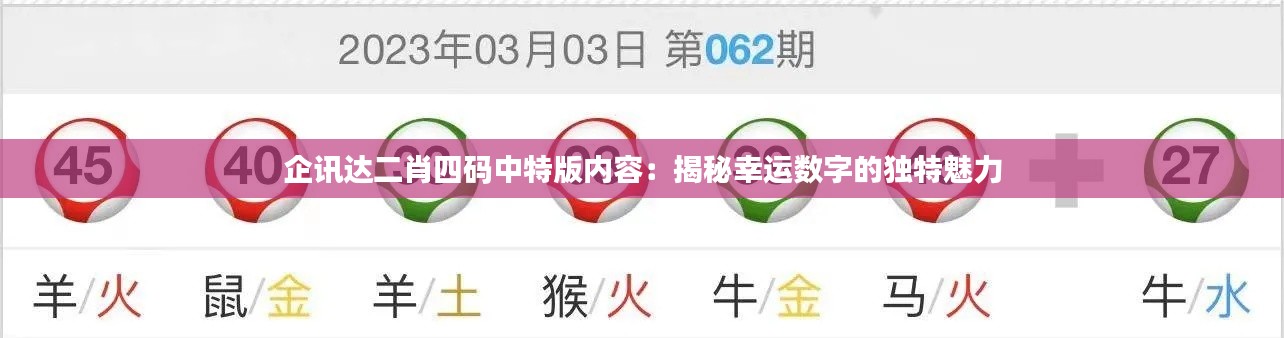 企訊達(dá)二肖四碼中特版內(nèi)容：揭秘幸運數(shù)字的獨特魅力