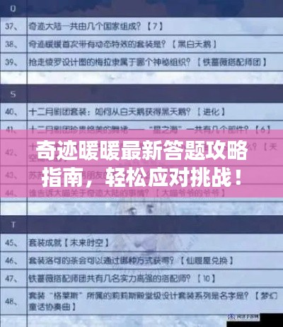 奇跡暖暖最新答題攻略指南，輕松應對挑戰(zhàn)！