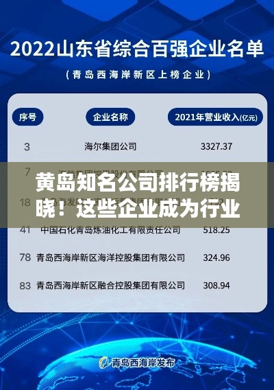 黃島知名公司排行榜揭曉！這些企業(yè)成為行業(yè)翹楚！