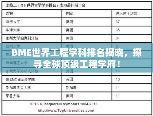 BME世界工程學(xué)科排名揭曉，探尋全球頂級工程學(xué)府！