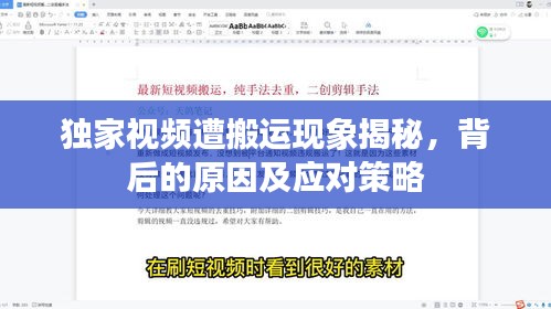 獨家視頻遭搬運現(xiàn)象揭秘，背后的原因及應對策略